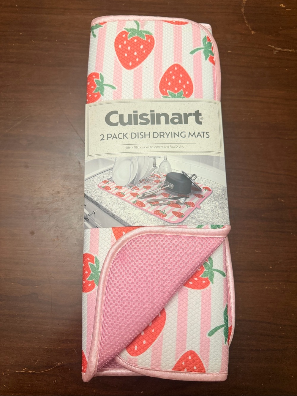 Cuisinart Pink and Red Strawberry Print Dish Drying Mat